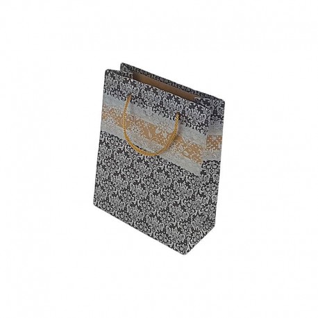 12 sacs cadeaux papier kraft couleur noir motifs baroque 14.5x11.5x5.5cm - 6511