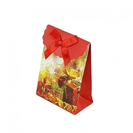 12 petites pochettes cadeaux rouges motifs cadeaux 10.5x8x4cm - 6547