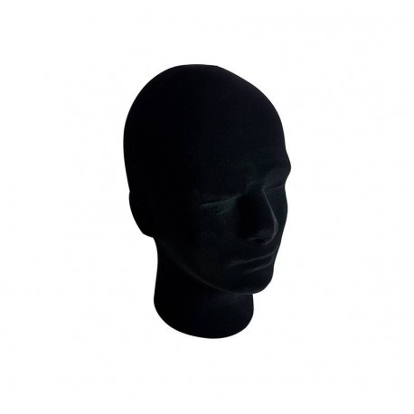 Tête homme en polystyrène noir 30cm - 6498