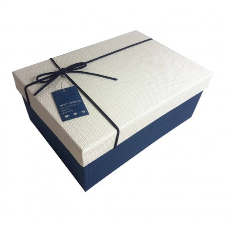 Boîte cadeaux couleur bleu foncé et blanc 14x8x20cm - 6437m
