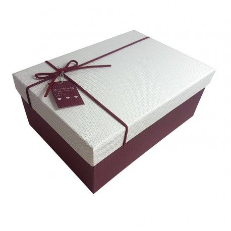 Boîte cadeaux couleur bordeaux et blanc 14x8x20cm - 6431m