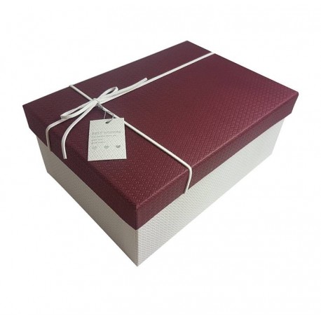 Boîte cadeaux bicolore blanche et bordeaux 11.5x6.5x17.5cm - 6427p