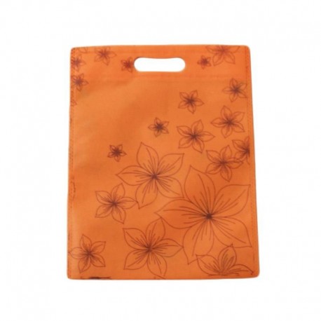 Lot de 12 sacs intissés de couleur oranges imprimé fleurs - 6117