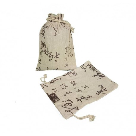 25 bourses en coton couleur écru motif écriture asiatique 15x10cm - 6506
