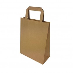 50 sacs cabas poignées plates en papier kraft brun 22x10x28cm - 6640