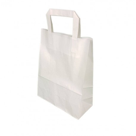 50 sacs cabas poignées plates en papier kraft blanc 22+10x28cm - 6641