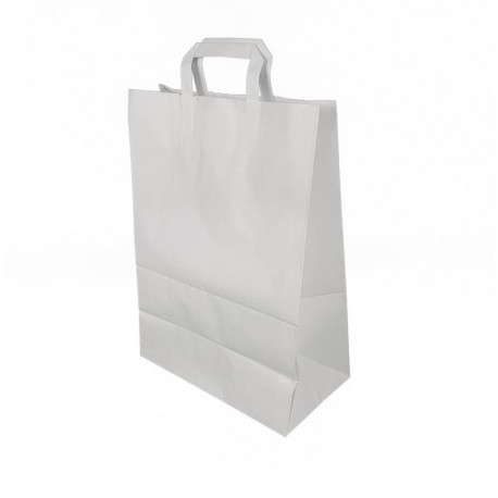 50 grands sacs cabas poignées plates en papier kraft blanc 32+17x44cm - 6643
