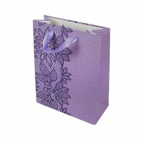 Lot de 12 sacs cadeaux mauve motifs dentelle couleur violet 31.5x25x10cm - 6651
