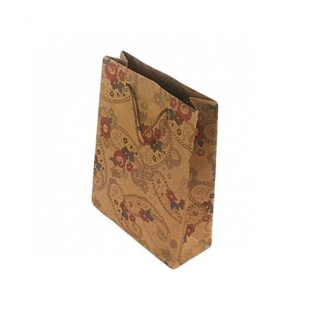 12 sacs cabas en papier kraft brun naturel motifs à fleurs 20x15x6cm - 6662
