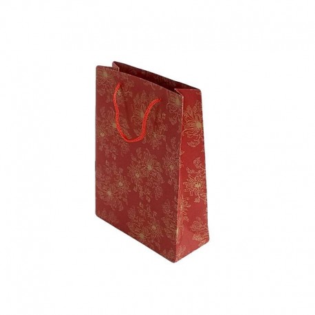 12 sacs cabas en papier kraft rouge motifs à fleurs 20x15x6cm - 6723
