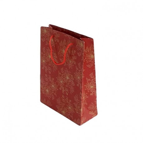 12 sacs cabas kraft de couleur rouge motifs fleurs 24.5x19x8cm - 6724