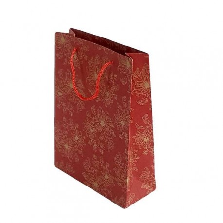 12 sacs en papier kraft rouge dessins fleurs 33x24x8cm - 6725