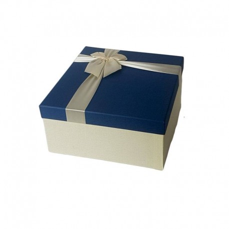Coffret cadeaux bicolore écru avec couvercle bleu 16.5x16.5x9.5cm - 6792p