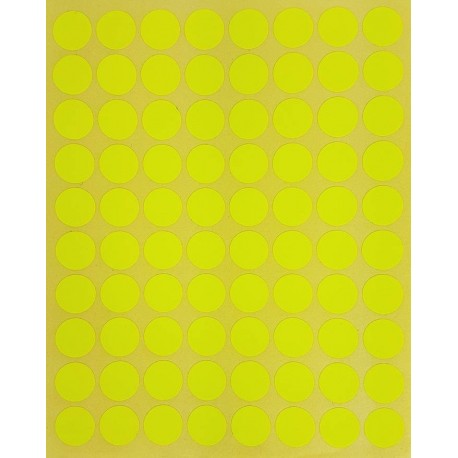 800 petites gommettes rondes de couleur jaune fluo ø 15mm - 6857