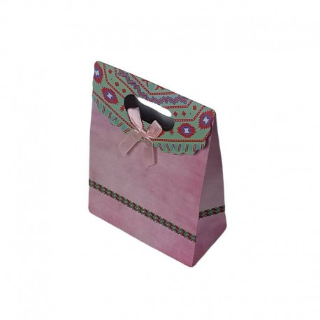 12 pochettes cadeaux cartonnées de couleur rose 12.5x16x6cm - 6919