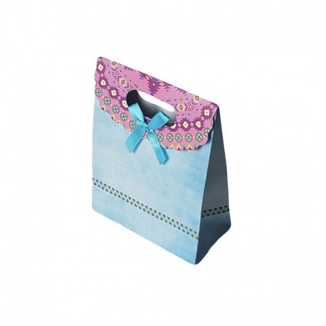 12 pochettes cadeaux cartonnées de couleur bleu ciel 12.5x16x6cm - 6921
