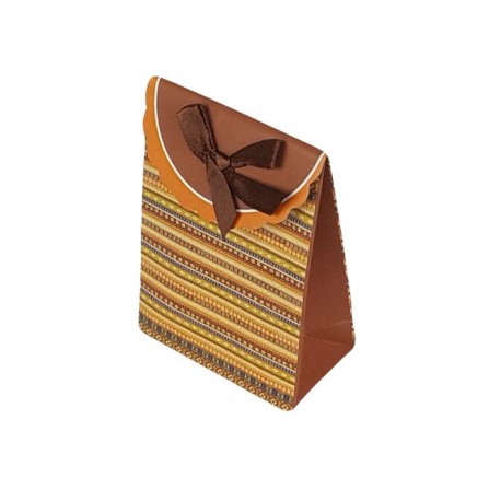 12 petites pochettes cadeaux cartonnées marron à motifs 7.5x10x4cm - 6930