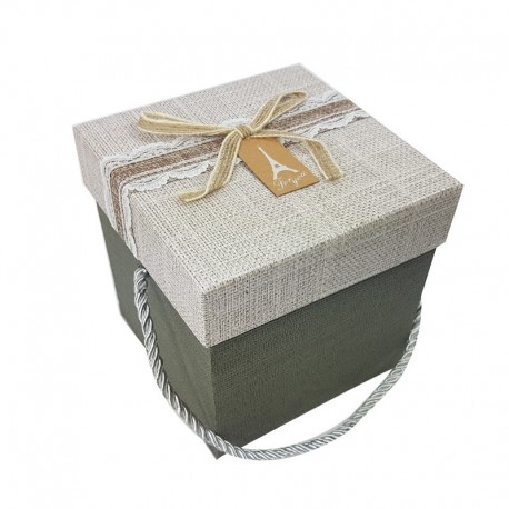 Boîte cadeaux grise avec corde 11x11x11cm - 7369