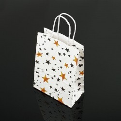12 petits sacs en papier kraft blanc décor étoiles 15x21x8cm - 14098
