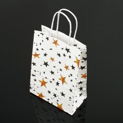 12 sacs papier kraft lisse blanc décor étoiles 18.5x9.5x25.5cm