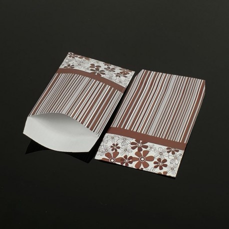 100 petits sachets cadeaux papier marron 10x6cm motifs rayés et fleurs - 8043