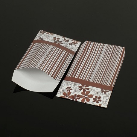 100 pochettes cadeaux marron 13.5x7cm motif rayures et fleurs - 8054