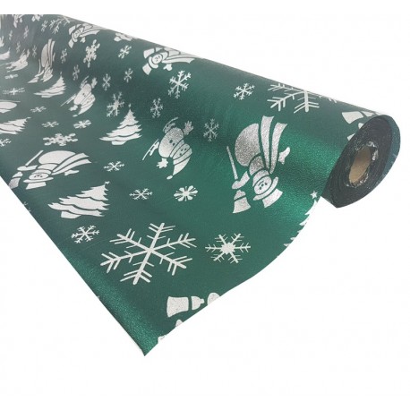Rouleau de papier cadeaux vert motifs d'hiver 20m - 7489