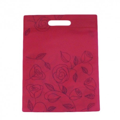 12 sacs non-tissés couleur rose foncé et imprimé fleurs - 7495
