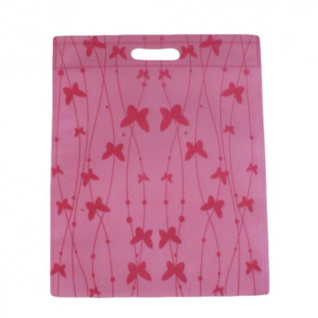 12 sacs non-tissés couleur rose clair et imprimé papillons - 7496