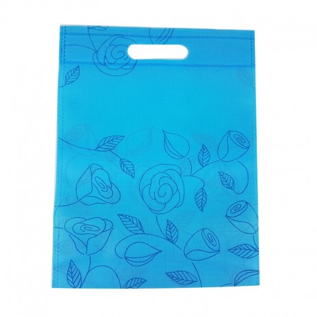 12 sacs non-tissés couleur bleue et imprimé fleurs