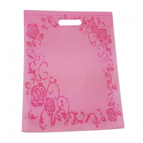 12 sacs non-tissés rose clair imprimé roses - 7497