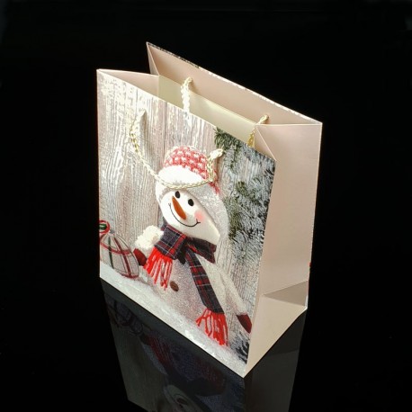 Lot de 12 sacs cadeaux motif bonhome de neige 18x23x10cm - 7503