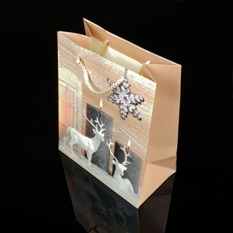Lot de 12 sacs cadeaux motif rennes de Noël 18x23x10cm - 7505