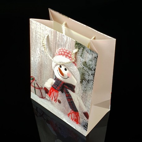 12 sacs cadeaux à paillettes motif bonhomme de neige 26x32x12cm - 7507