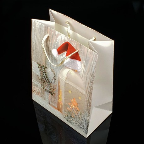 12 sacs cadeaux à paillettes motif lanterne de Noël 26x32x12cm - 7508