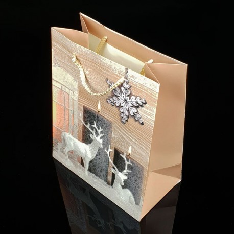 12 sacs cadeaux à paillettes motif rennes de Noël 26x32x12cm - 7509