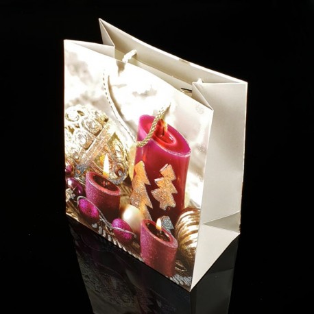 12 sacs cadeaux à paillettes motif bougie de Noël 26x32x12cm - 7510
