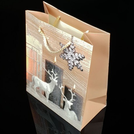 12 grands sacs cadeaux motif rennes de Noël 31x44x12cm - 7513