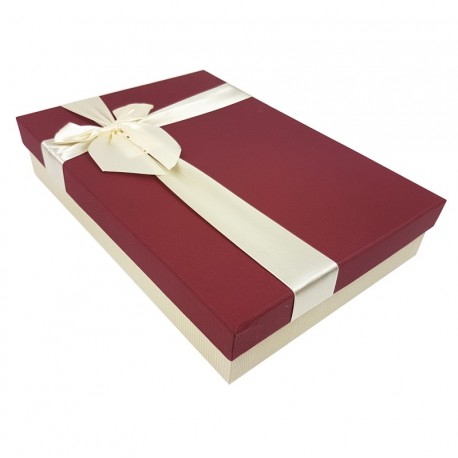 Boîte cadeaux plate bicolore écru et rouge bordeaux - 7515
