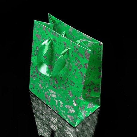 Lot de 12 sacs cadeaux vert menthe motifs de Noël 38.5x29x8.5cm - 7535