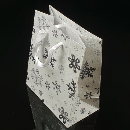 12 grands sacs cadeaux blancs motifs flocons de neige 45x32.5x10cm - 7538