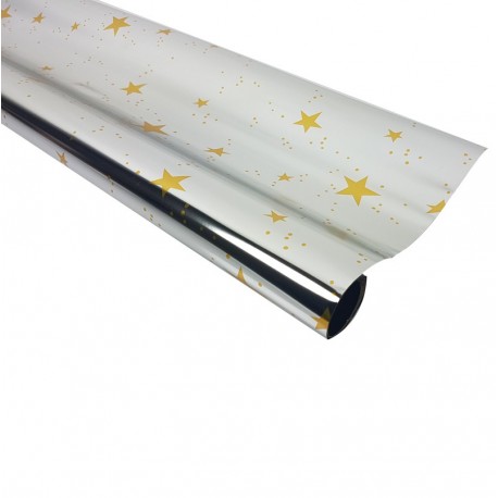 Rouleau de papier cadeaux argenté métalisé motif étoiles - 7593
