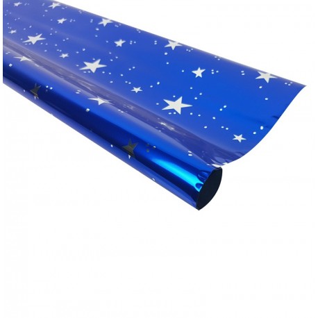 Rouleau de papier cadeaux bleu métalisé motif étoiles - 7592