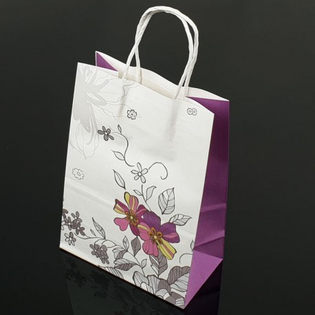 Lot de 12 grands sacs en papier kraft à fleur soufflet lavande 25.5x33x12cm - 7403