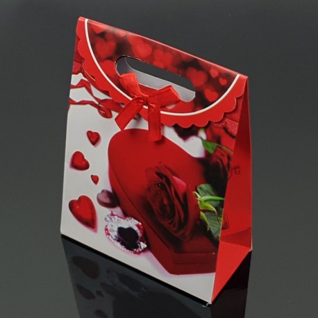 12 pochettes cadeaux cartonnées rouges motif Saint-Valentin 19x9x27cm - 7616