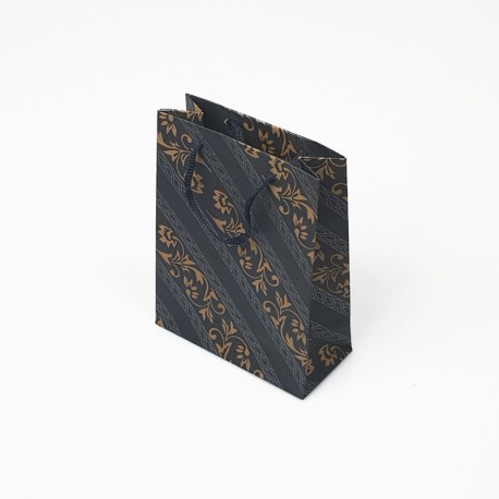 12 sacs cabas en papier kraft bleu nuit motif baroque 15x6x20cm - 7633