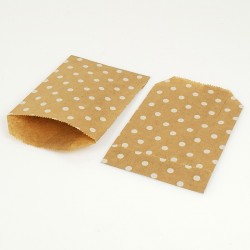 100 pochettes en papier kraft brun naturel motifs pois blancs 10x15cm - 8175