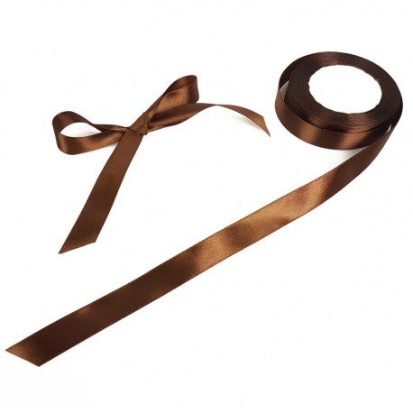 Bobine de ruban satiné en tissu de couleur marron chocolat - 7718