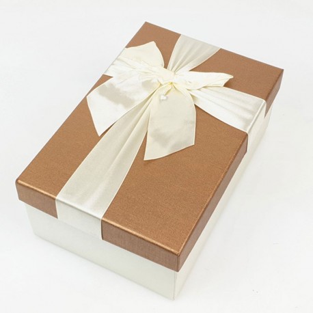 Boîte cadeaux écrue et noisette avec noeud ruban 22x15x9cm - 7740g