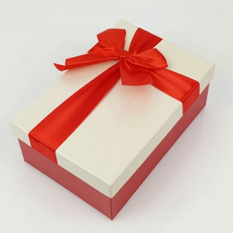 Boîte cadeaux rouge et écru avec noeud ruban 22x15x9cm - 7743g